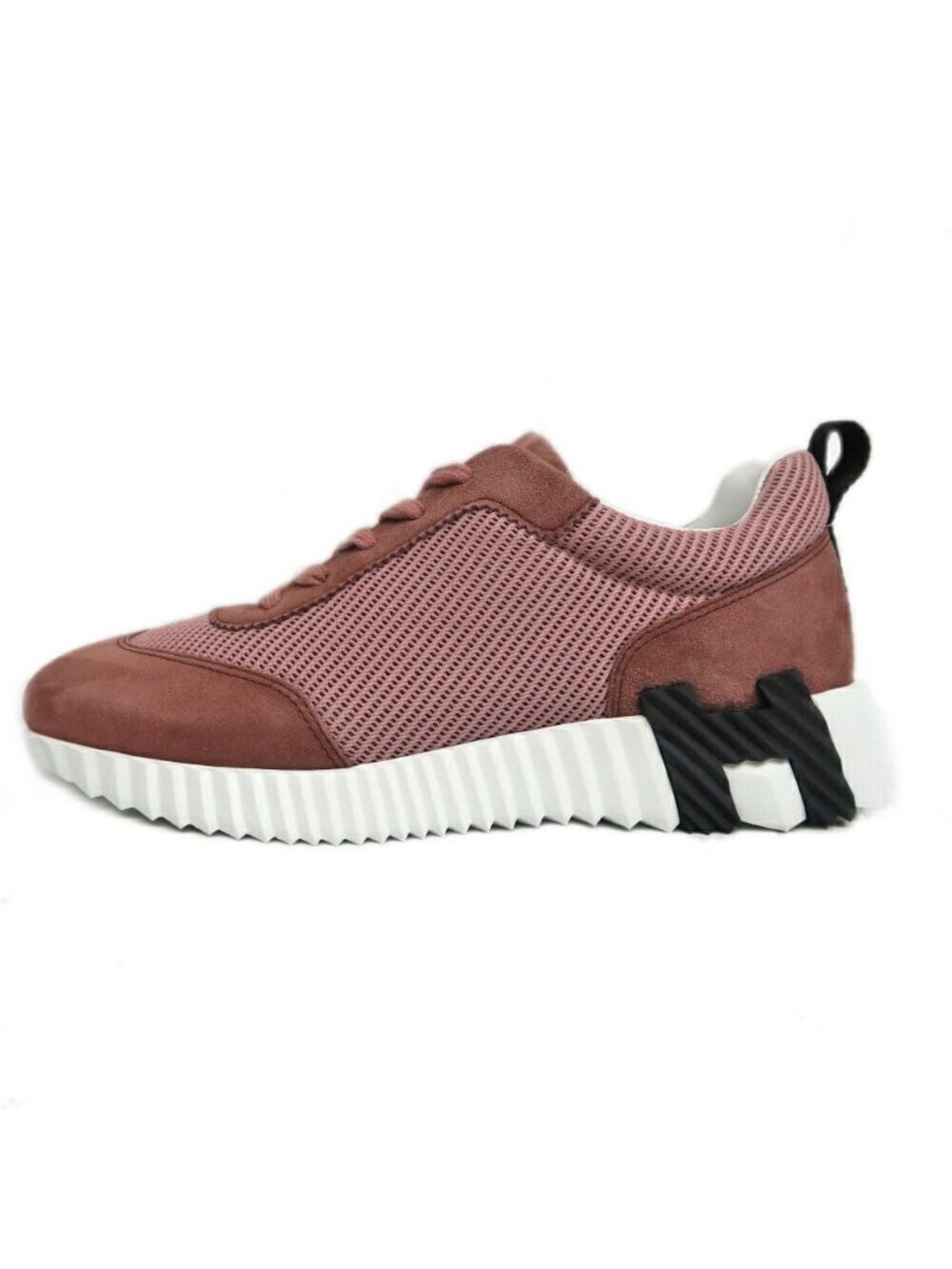 Hermes Bouncing Sneakers Pink Mesh Suede Shoes 37.5